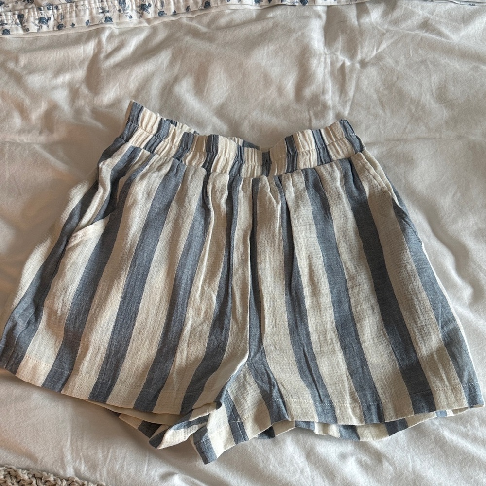Lulu's High Waist Striped Shorts - Blue and Cream
